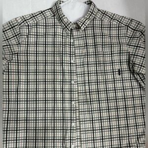 Men’s XXL Columbia SS button down shirt,white w/blue & green.Good used condition